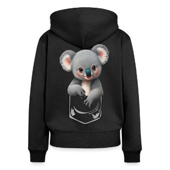 Cuddly baby koala in breast pocket - Women's Premium Organic Zip Hoodie - black - Back - Julia (174cm)