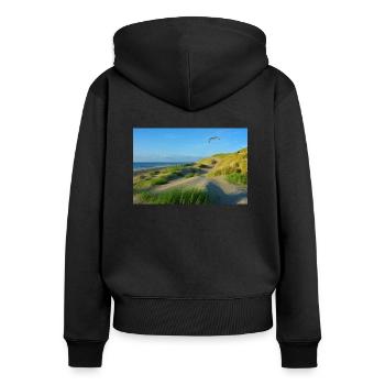 Dunes de la mer du Nord - Sweat à capuche zippé Premium bio Femme - noir - Dos - Julia (174cm)