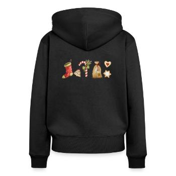 Weihnachtsdesign - weihnachtlich, Zuckerstange - Frauen Premium Bio Zip Hoodie - Schwarz - Hinten - Julia (174cm)