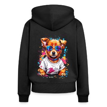 Coole Hund - Frauen Premium Bio Zip Hoodie - Schwarz - Hinten - Julia (174cm)