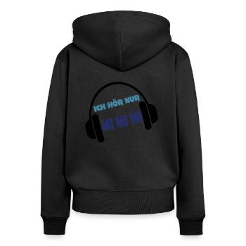 Ich höre nur MIMIMI - Frauen Premium Bio Zip Hoodie - Schwarz - Hinten - Julia (174cm)
