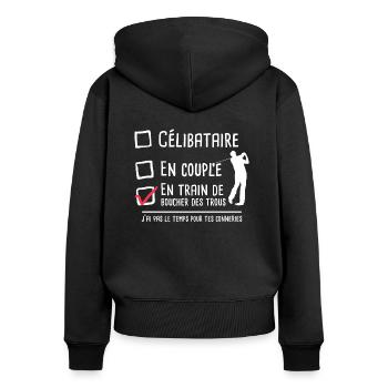 Cadeau célibataire golfeur humour passion golf - Sweat à capuche zippé Premium bio Femme - noir - Dos - Julia (174cm)