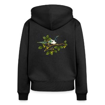 Bunter Vogel - Frauen Premium Bio Zip Hoodie - Schwarz - Hinten - Julia (174cm)