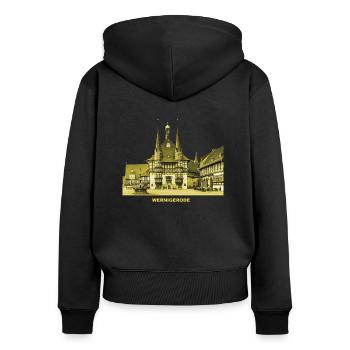 Wernigerode Rathaus Harz Fachwerk bunte Stadt - Frauen Premium Bio Zip Hoodie - Schwarz - Hinten - Julia (174cm)