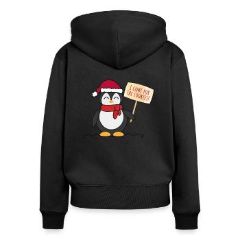 Pingouin de Noël - Sweat à capuche zippé Premium bio Femme - noir - Dos - Julia (174cm)