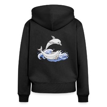 Dolphins - Frauen Premium Bio Zip Hoodie - Schwarz - Hinten - Julia (174cm)