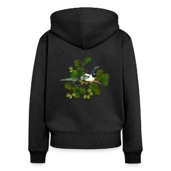 Bunter Vogel - Frauen Premium Bio Zip Hoodie - Schwarz - Hinten - Julia (174cm)