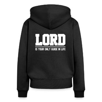 Christliche Sprüche - Frauen Premium Bio Zip Hoodie - Schwarz - Hinten - Julia (174cm)