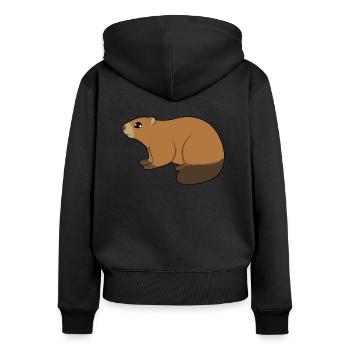 Murmeltier - Frauen Premium Bio Zip Hoodie - Schwarz - Hinten - Julia (174cm)