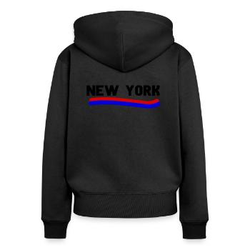 New York - Frauen Premium Bio Zip Hoodie - Schwarz - Hinten - Julia (174cm)