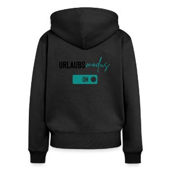 urlaubsmodus - Frauen Premium Bio Zip Hoodie - Schwarz - Hinten - Julia (174cm)