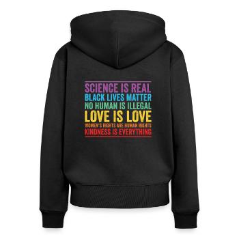 La science est l’amour réel, l’amour - Sweat à capuche zippé Premium bio Femme - noir - Dos - Julia (174cm)