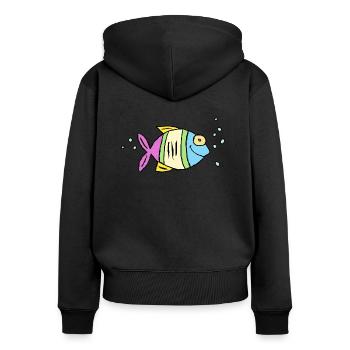 Poisson Cichlide Eau Mer Graffiti Dessin - Sweat à capuche zippé Premium bio Femme - noir - Dos - Julia (174cm)