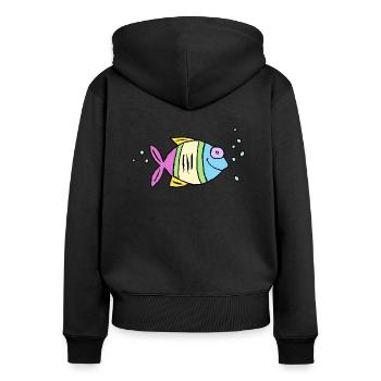 Poisson Cichlide Eau Mer Graffiti Dessin - Sweat à capuche zippé Premium bio Femme - noir - Dos - Julia (174cm)