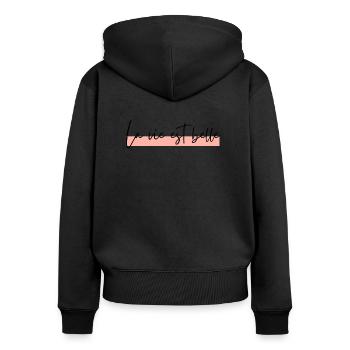 La vie est belle - Sweat à capuche zippé Premium bio Femme - noir - Dos - Julia (174cm)