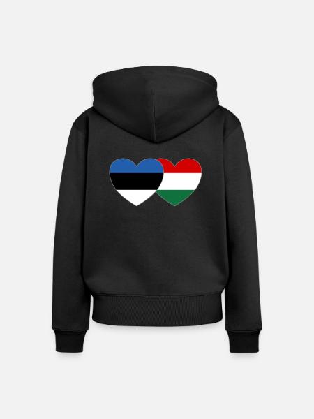 Estland Ungarn Flagge Herz - Frauen Premium Bio Zip Hoodie - Schwarz