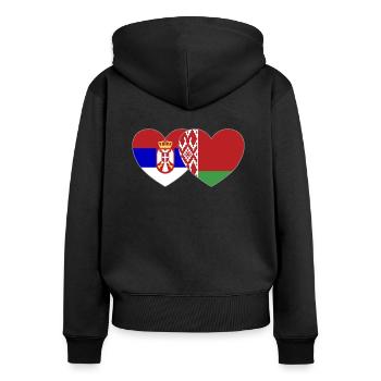 Serbie Biélorussie Drapeau Cœur - Sweat à capuche zippé Premium bio Femme - noir - Dos - Julia (174cm)
