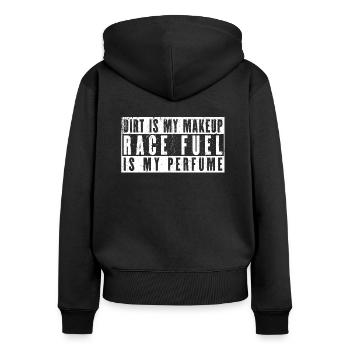 La saleté est mon maquillage - Race Fuel est mon parfum - Sweat à capuche zippé Premium bio Femme - noir - Dos - Julia (174cm)