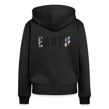 ERDKUNST - Frauen Premium Bio Zip Hoodie - Schwarz - Hinten - Julia (174cm)
