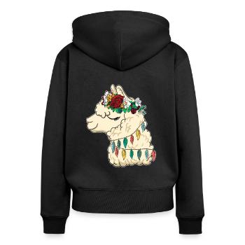 wunderschöne Lama Blumen Prinzessin - Alpaka Queen - Frauen Premium Bio Zip Hoodie - Schwarz - Hinten - Julia (174cm)