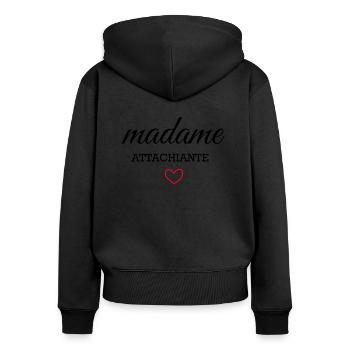 madame attachiante - Sweat à capuche zippé Premium bio Femme - noir - Dos - Julia (174cm)