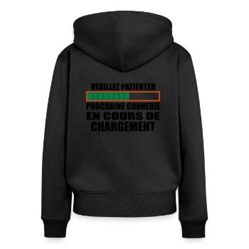 Connerie chargement cadeau humour - Sweat à capuche zippé Premium bio Femme - noir - Dos - Julia (174cm)