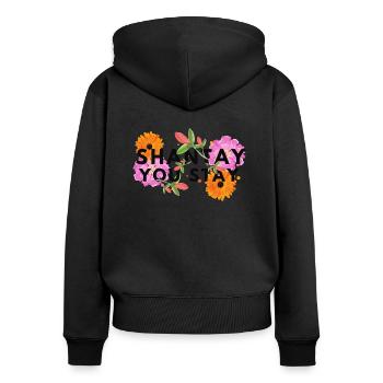 Shantay vous restez - Floral - Sweat à capuche zippé Premium bio Femme - noir - Dos - Julia (174cm)