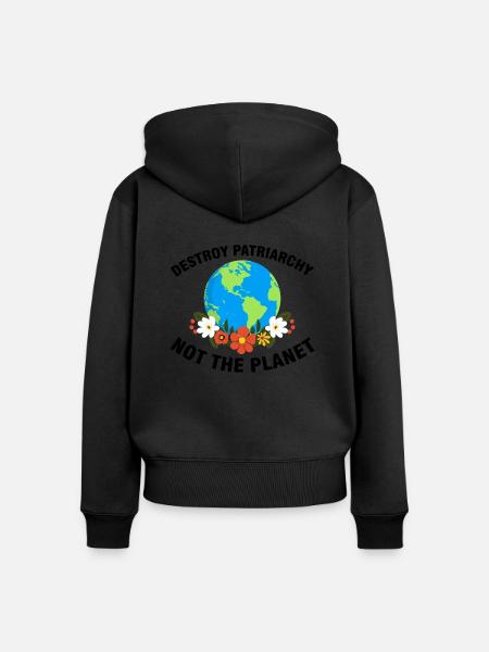 Destroy patriarchy not the planet Frau Feminist - Premium økologisk hoodie med lynlås til kvinder - sort