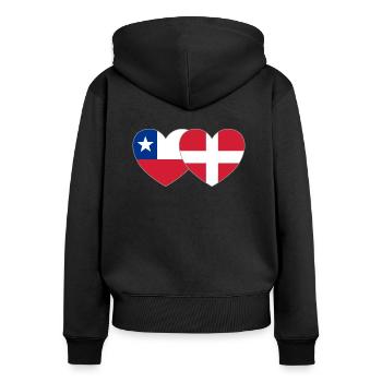 Chile Dänemark Flagge Herz - Frauen Premium Bio Zip Hoodie - Schwarz - Hinten - Julia (174cm)