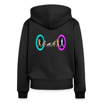 Evolution durch Portale - Frauen Premium Bio Zip Hoodie - Schwarz - Hinten - Julia (174cm)