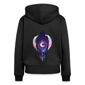 La main de Dieu - Sweat à capuche zippé Premium bio Femme - noir - Dos - Julia (174cm)