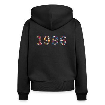Fleurs 1986 - Sweat à capuche zippé Premium bio Femme - noir - Dos - Julia (174cm)