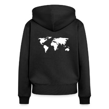 Carte du monde (voyages) - Sweat à capuche zippé Premium bio Femme - noir - Dos - Julia (174cm)