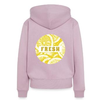 FRESH - Citron frais sur la route - Sweat à capuche zippé Premium bio Femme - rose poudré - Dos - Julia (174cm)