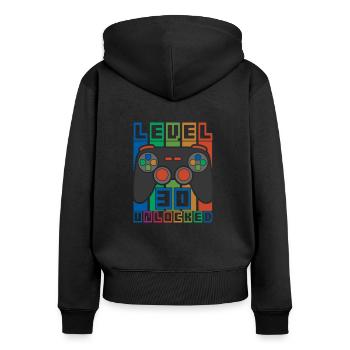Lustige Gamer Level 30 Entsperrt 30. Geburtstagsgeschenk - Frauen Premium Bio Zip Hoodie - Schwarz - Hinten - Julia (174cm)