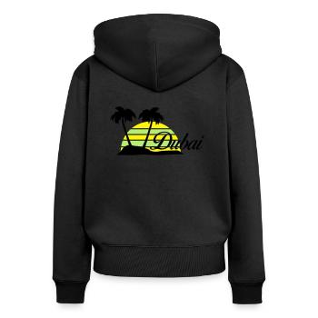dubai - Frauen Premium Bio Zip Hoodie - Schwarz - Hinten - Julia (174cm)