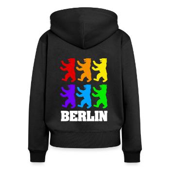 Berliner Bären in Farbe - Frauen Premium Bio Zip Hoodie - Schwarz - Hinten - Julia (174cm)