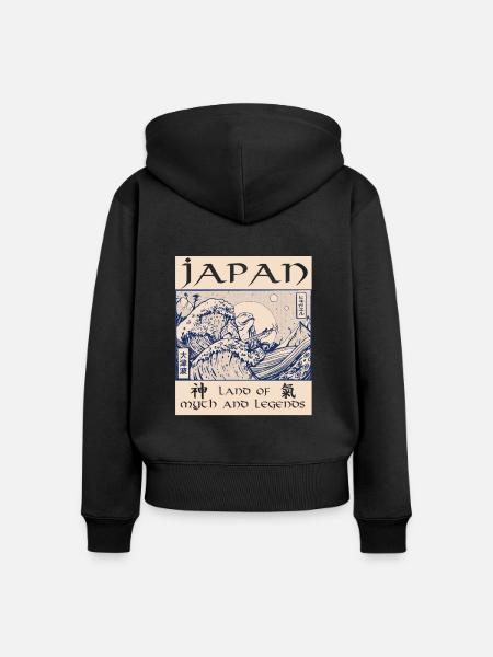 Japan Geschichte Dämon Tsunami - Frauen Premium Bio Zip Hoodie - Schwarz