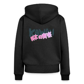 Texte kawaii - Sweat à capuche zippé Premium bio Femme - noir - Dos - Julia (174cm)