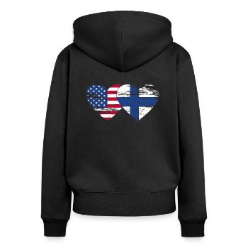 USA Finland flag heart used - Women's Premium Organic Zip Hoodie - black - Back - Julia (174cm)