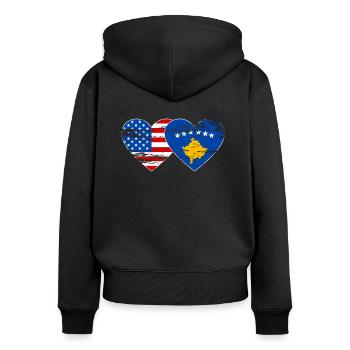 USA Kosovo Flagge Herz used - Frauen Premium Bio Zip Hoodie - Schwarz - Hinten - Julia (174cm)