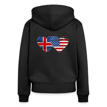 Islande Drapeau des États-Unis coeur utilisé - Sweat à capuche zippé Premium bio Femme - noir - Dos - Julia (174cm)