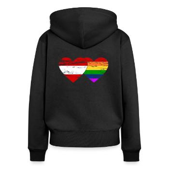 Österreich Regenbogen Flagge used - Frauen Premium Bio Zip Hoodie - Schwarz - Hinten - Julia (174cm)
