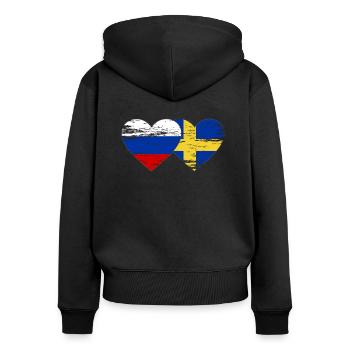 Suède Drapeau russe utilisé - Sweat à capuche zippé Premium bio Femme - noir - Dos - Julia (174cm)