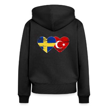 Suède Turquie drapeau coeur utilisé - Sweat à capuche zippé Premium bio Femme - noir - Dos - Julia (174cm)