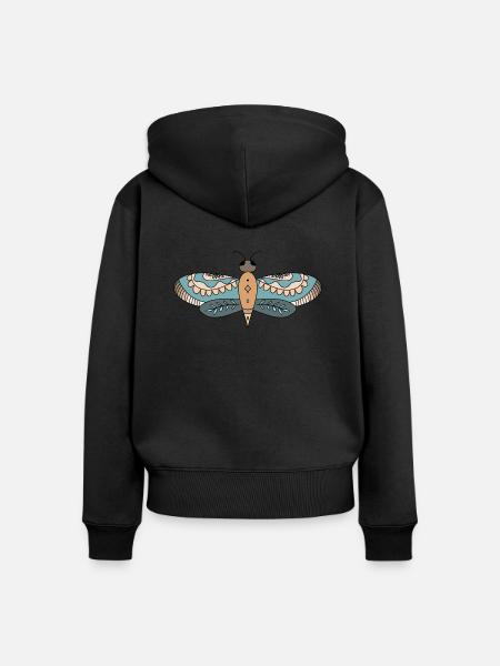 Floral Moth Mandala - Frauen Premium Bio Zip Hoodie - Schwarz