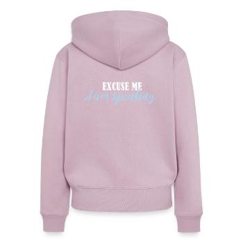 excuse me i m speaking - Sweat à capuche zippé Premium bio Femme - rose poudré - Dos - Julia (174cm)