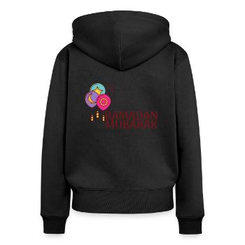 Ramadan Moubarak/Aïd/Islam/Islam/Allah - Sweat à capuche zippé Premium bio Femme - noir - Dos - Julia (174cm)