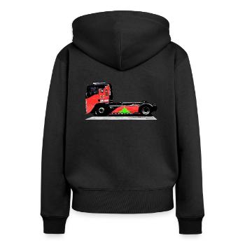 camion de course - Sweat à capuche zippé Premium bio Femme - noir - Dos - Julia (174cm)