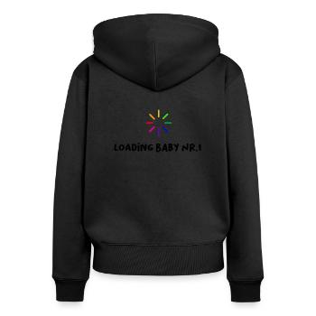 Loading Baby n ° 1 drôle de sort grossesse - Sweat à capuche zippé Premium bio Femme - noir - Dos - Julia (174cm)